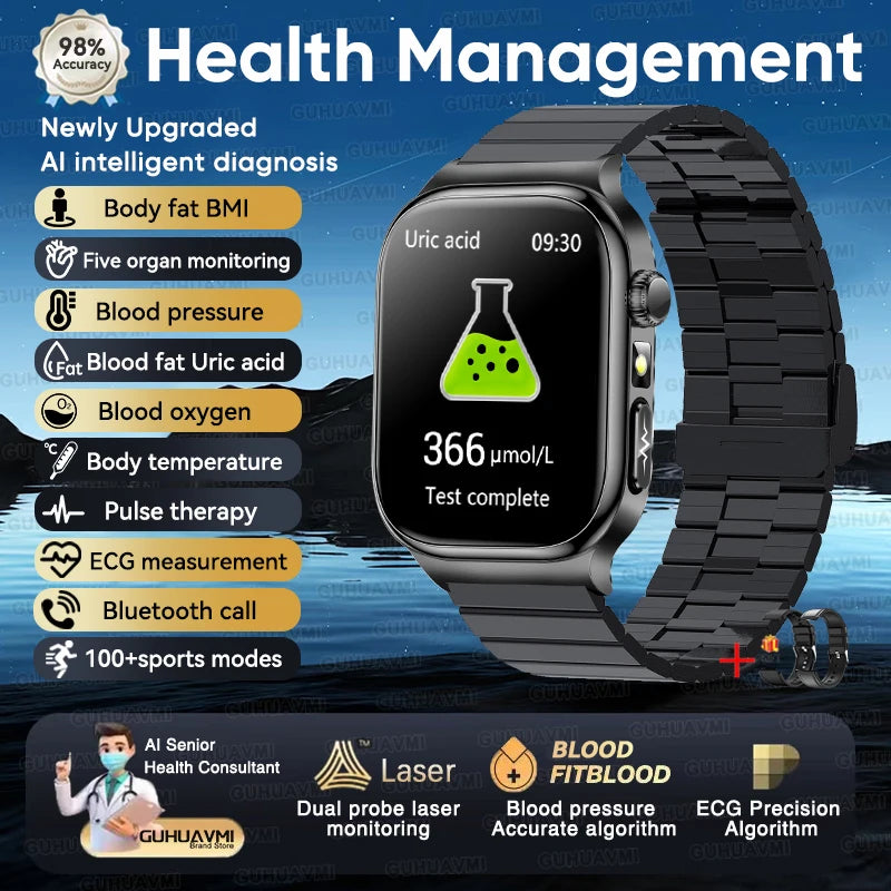 2026 New Accurate Measurement Health Smart Watch ECG+PPG Uric Acid Blood Pressure Blood Lipids BT Call Smartwatchs