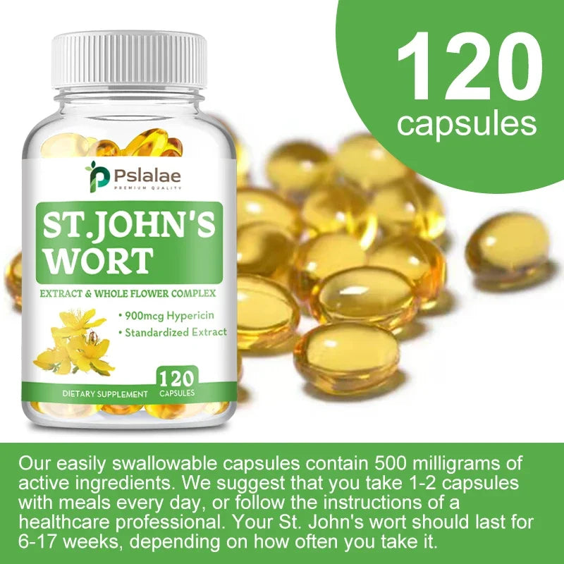 St. John's Wort - Promotes Mental Health, Relieves Stress and Anxiety, Positive Mood - 120 Capsules