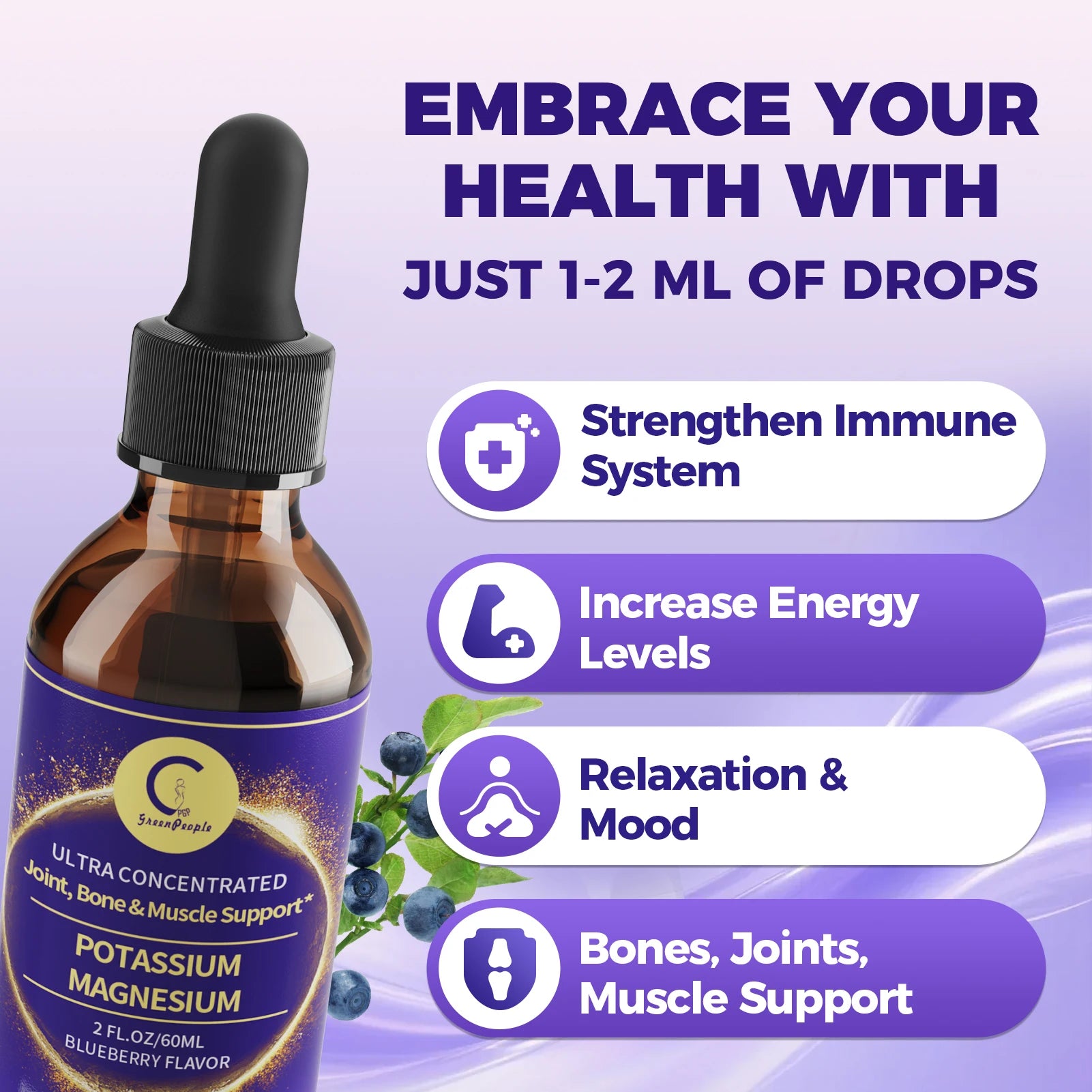 60ML Potassium Magnesium Supplement Liquid - Magnesium Complex & Potassium 99mg,Calcium, Vitamin D3, Zinc