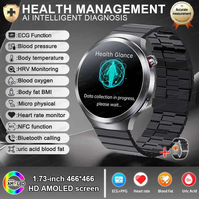 New For Health ECG+PPG Smart Watch Lipids Uric acid Blood Pressure Health 100+Sport HD Bluetooth