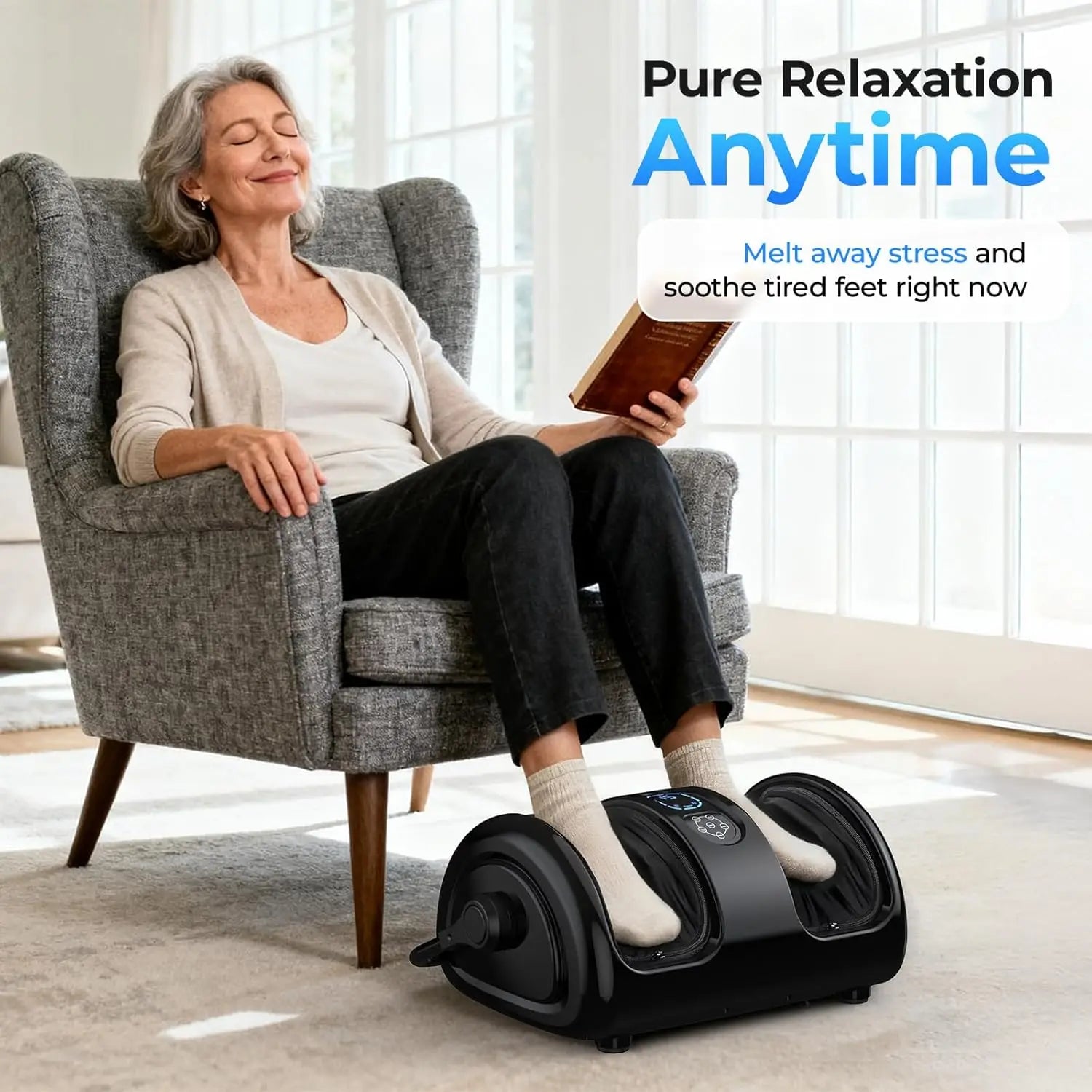 Shiatsu Heated Foot Calf Massager 3 Speeds Adjustable Heat Levels Deep Kneading Muscle Remote Control