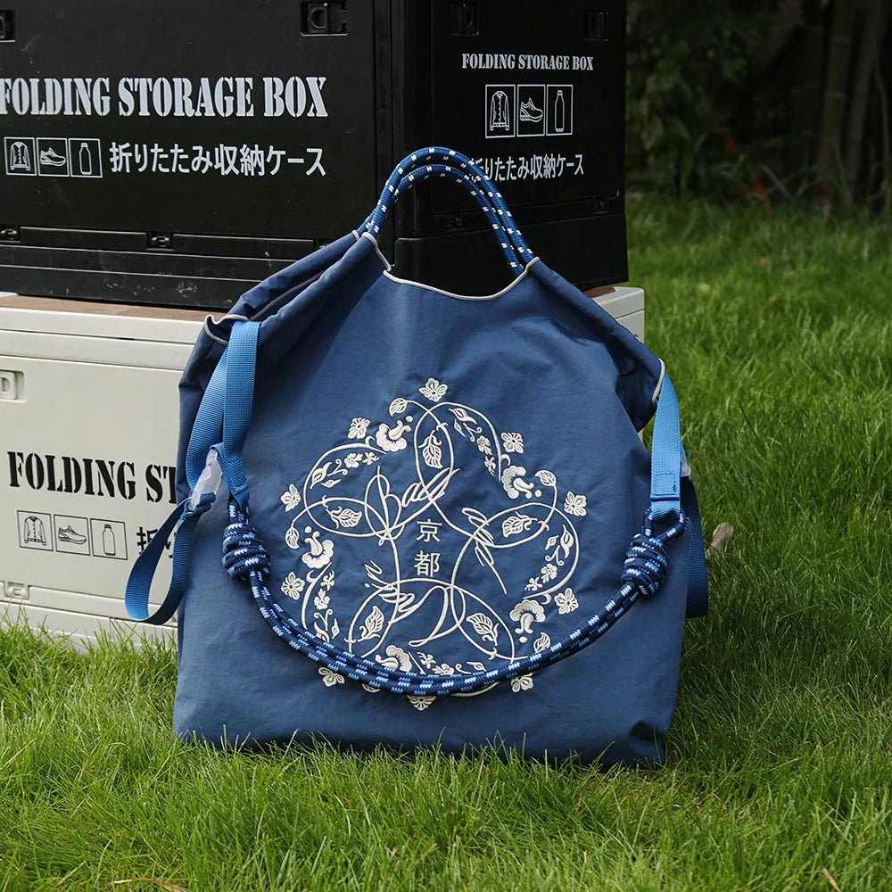 l Embroidery Canvas Shoulder Bag Women Large Capacity Tote Bag Crossbody Handbag Shopping Bag Vintage