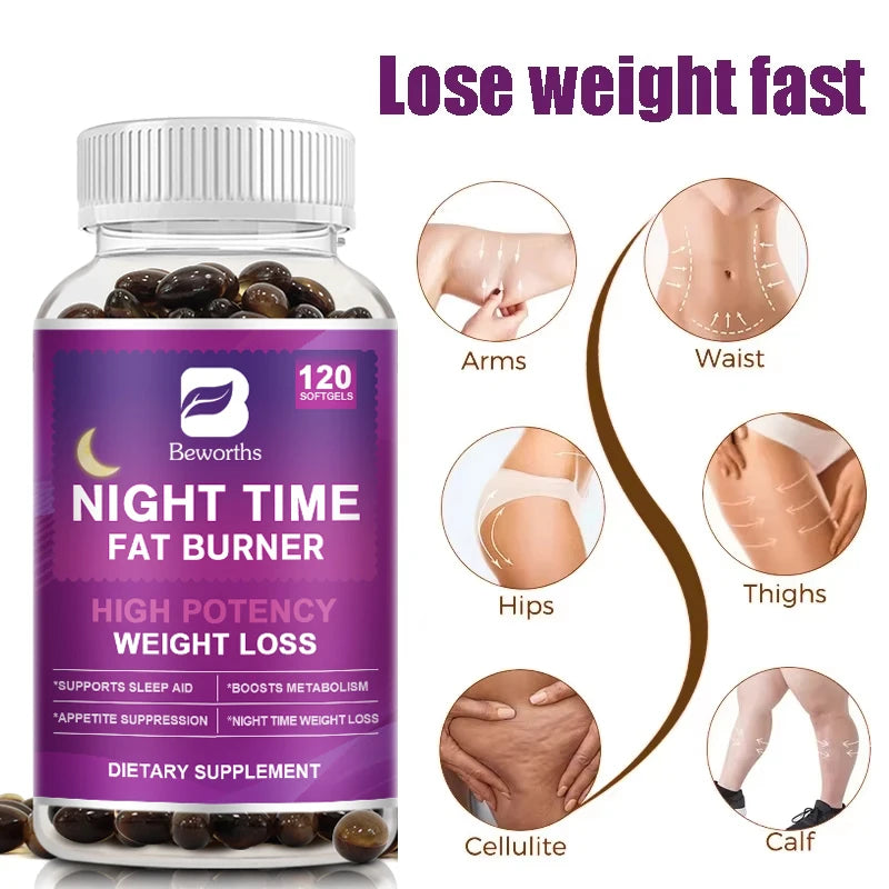 120pcs Night Time Fat Burnner Capsule for Women and Men Loss Weight Management Weight Slimming Tool Detox Burning Fat