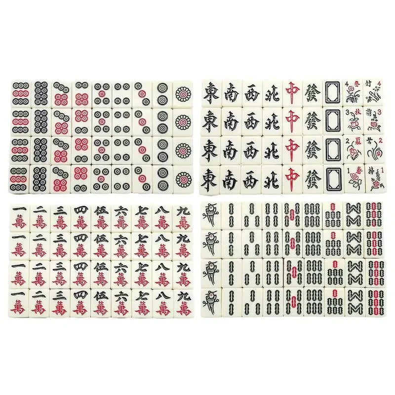 Chinese Mahjong Game Set 144 White Engraved Mini Tiles