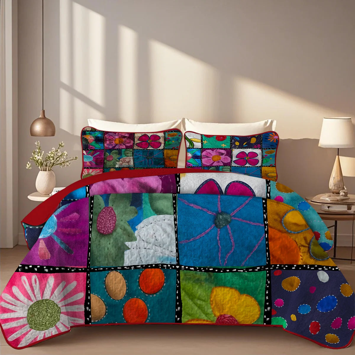 Floral Printed Quilt Set, Cal King, Durable, Breathable and Unique Summer Bedding Set, Including 1 Quilt, 1/2 Pillowcase