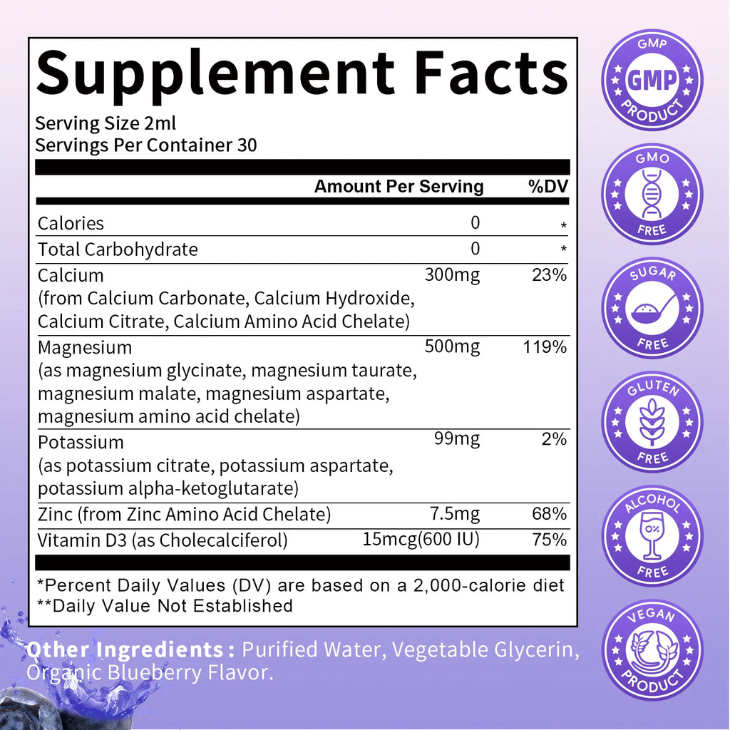 60ML Potassium Magnesium Supplement Liquid - Magnesium Complex & Potassium 99mg,Calcium, Vitamin D3, Zinc