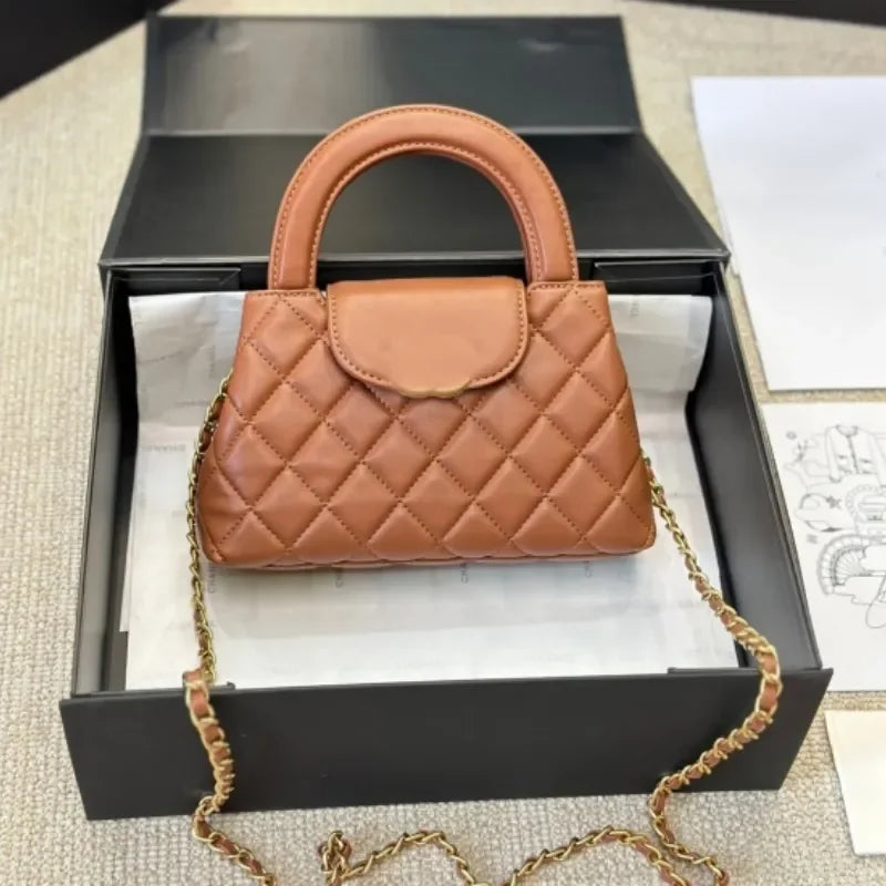 Veal k Leather Designer  Shoulder Bag Leather Ribbed Gold Hardware Metal Turn Lock