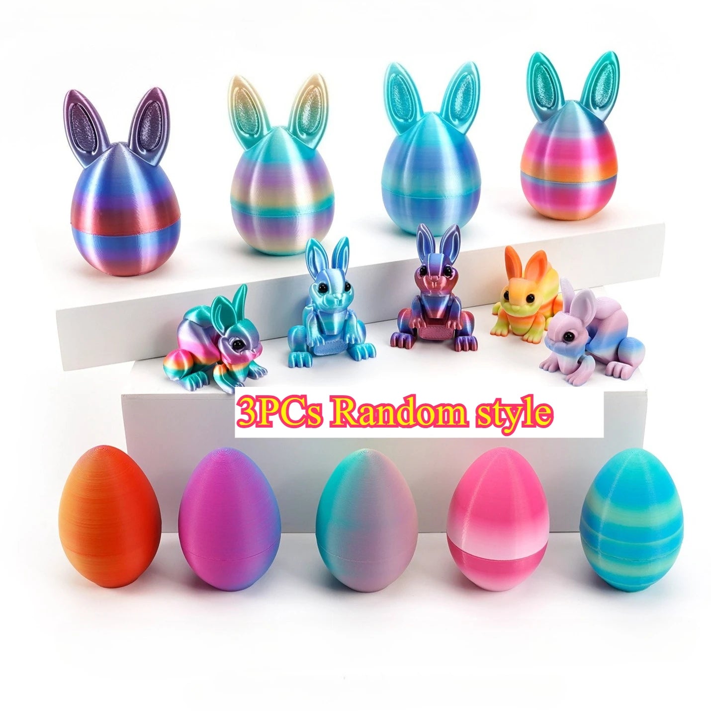 3D Printed Rabbit Eggs Ornament Animal Model Easter Rabbit Home Desktop Ornament Happy Easter Gift for Kids