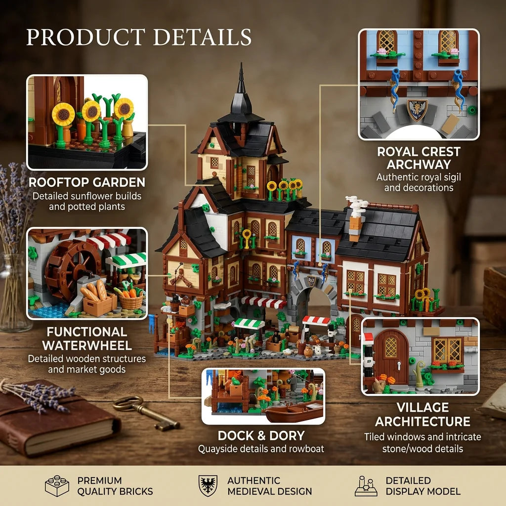 3867PCS Medieval Towns Buildings Blocks Street View Village Architecture Model Collect Display Assembly
