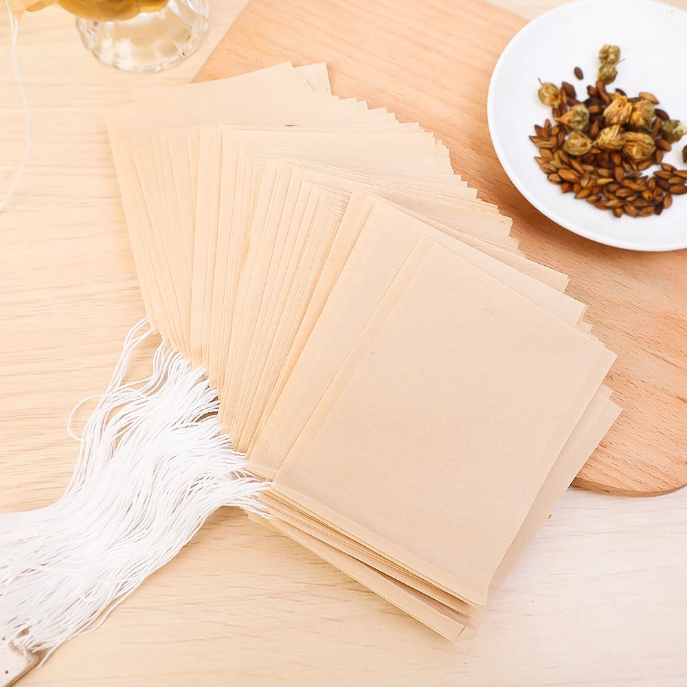 300/100Pcs Disposable TeaBags with String Filter Bag for Coffee Foot Bath Natural Wood Pulp Paper Spice Filters Teabag