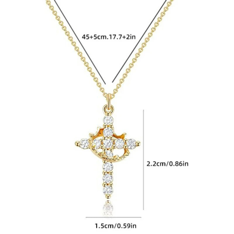 Light Luxury Pave Zircon Cross Necklace | Gold/Silver Dual-Tone | Unique Versatile Daily Jewelry