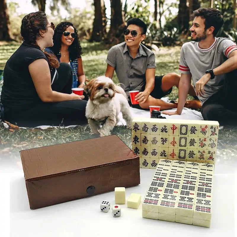 Chinese Mahjong Game Set 144 White Engraved Mini Tiles