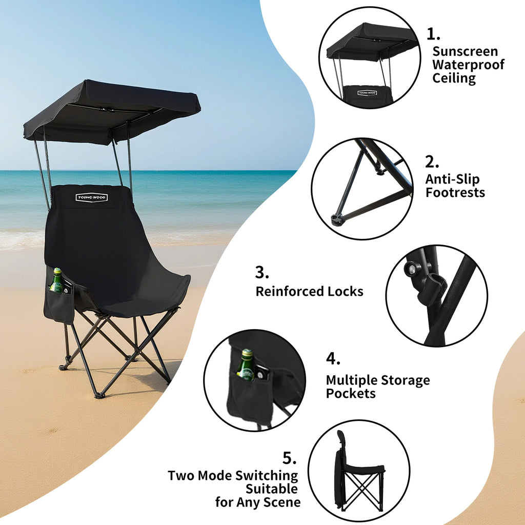 2PC Camping Chair Beach Chair With Shade Canopy YOUNG WOOD Portable , Fold Lightweight Oversized