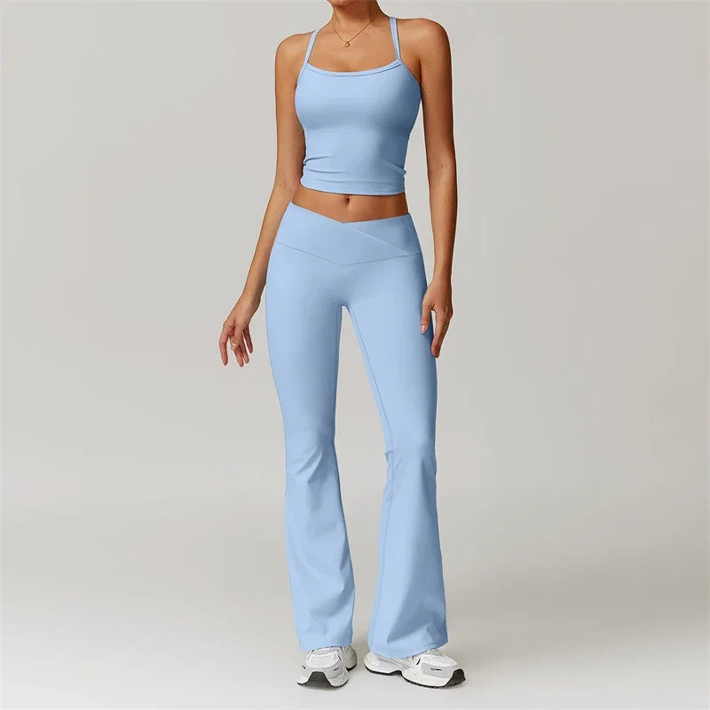 Yoga Set 2 Piece Sport Outfit for Woman Sportswear Fitness Suit Flared Leggings Underwear Gym Sets Workout Tracksuit