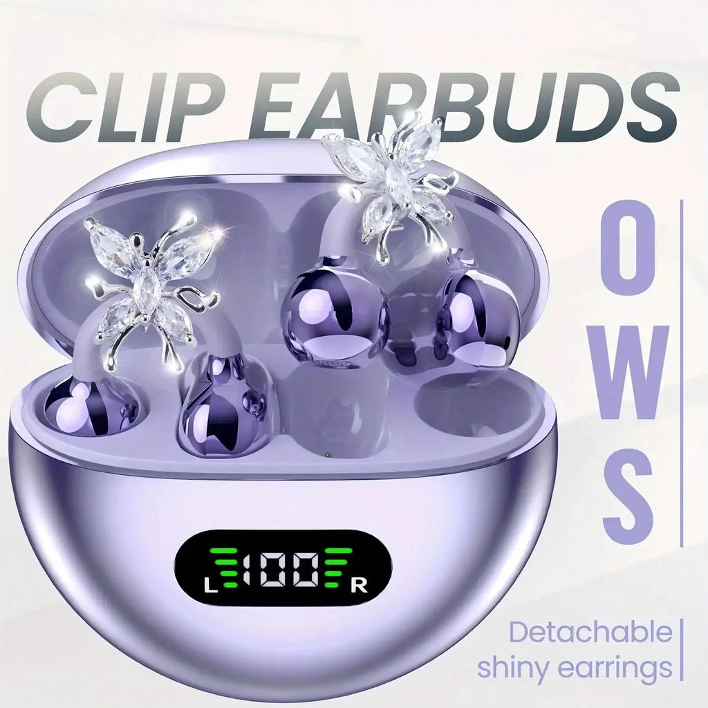 OWS Clip-On Open-Ear Headphones, Butterfly Earring Style Wireless Earphones, Pure Stereo Sound