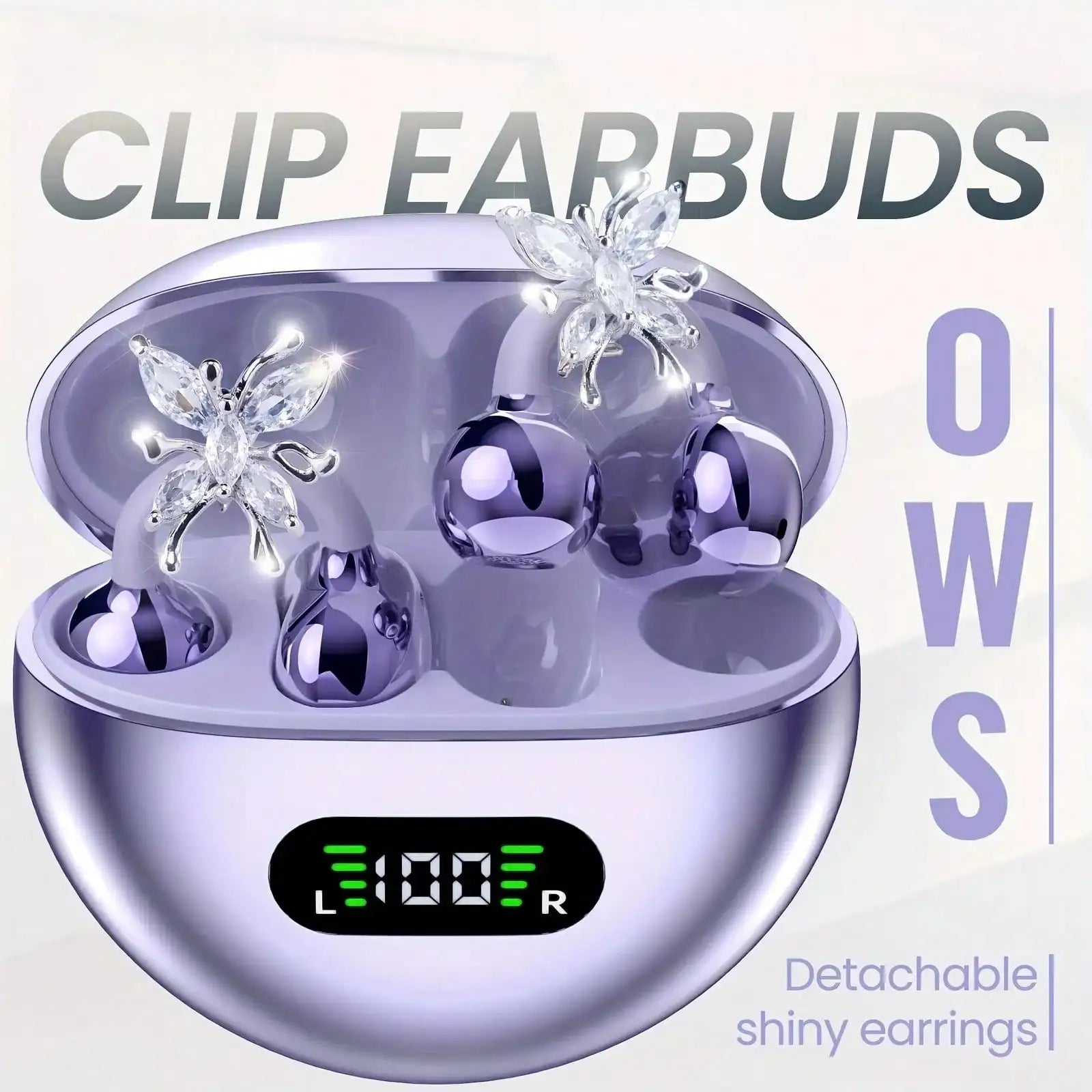OWS Clip-On Open-Ear Headphones, Butterfly Earring Style Wireless Earphones, Pure Stereo Sound
