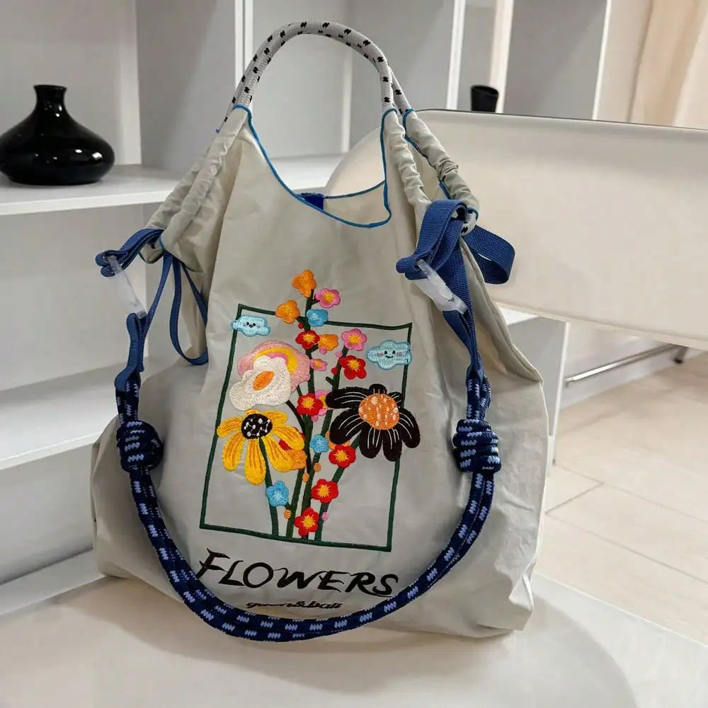 l Embroidery Canvas Shoulder Bag Women Large Capacity Tote Bag Crossbody Handbag Shopping Bag Vintage