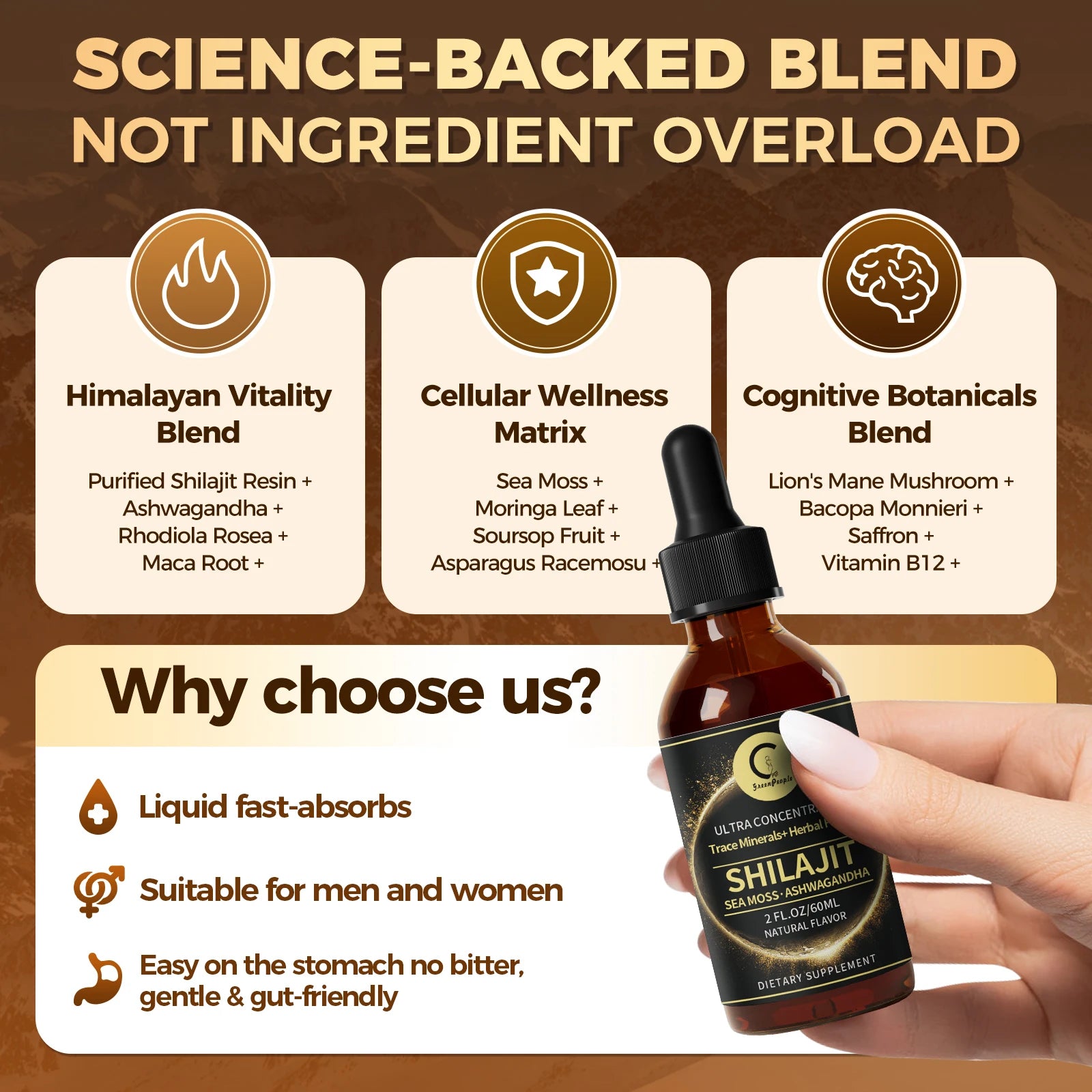 Shilajit Liquid Drops with Sea Moss, Ashwagandha, Maca, Moringa