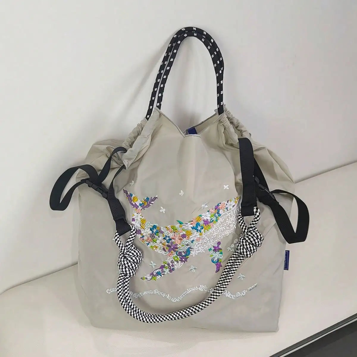 l Embroidery Canvas Shoulder Bag Women Large Capacity Tote Bag Crossbody Handbag Shopping Bag Vintage