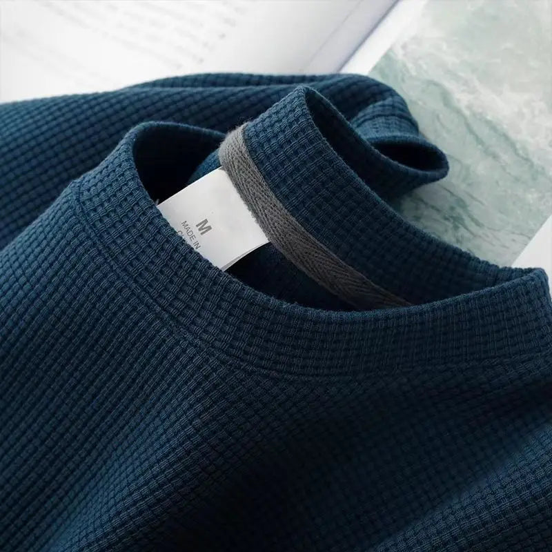Waffle Round Neck Short Sleeve T-Shirt Comfortable Breathable Short-Sleeved Top for Casual Wear