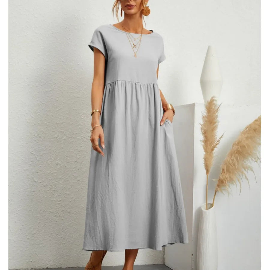 solid color sleeveless loose linen pocket women's dress in stock