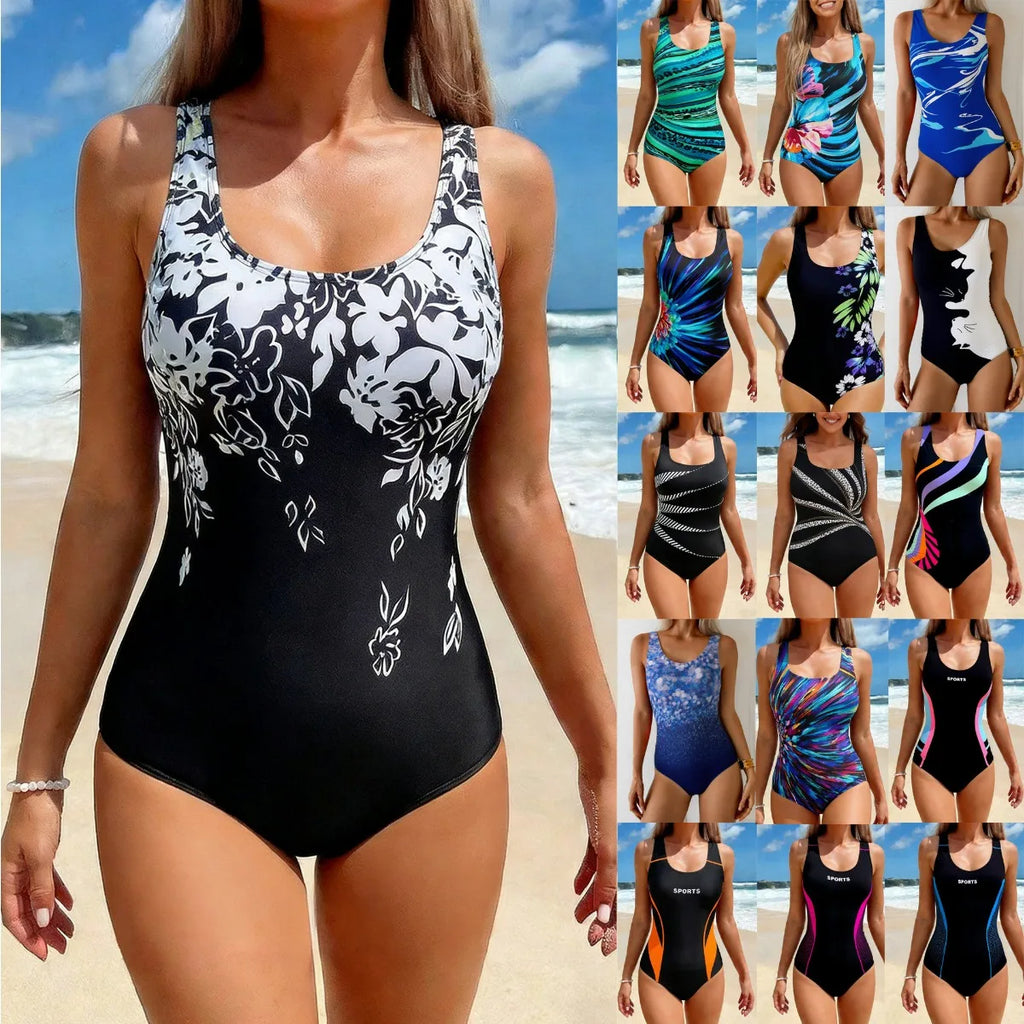 Summer One Piece Swimsuit Women Sports Surfing Wetsuit Sleeveless Printed Bathing Suit