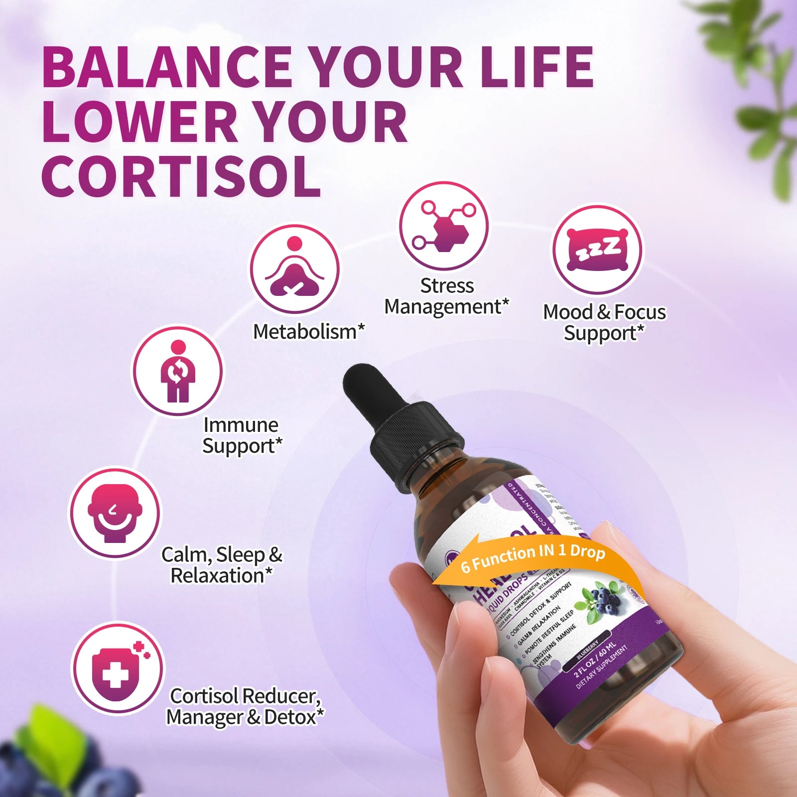 Cortisol Supplement Liquid Drops, 10-in-1