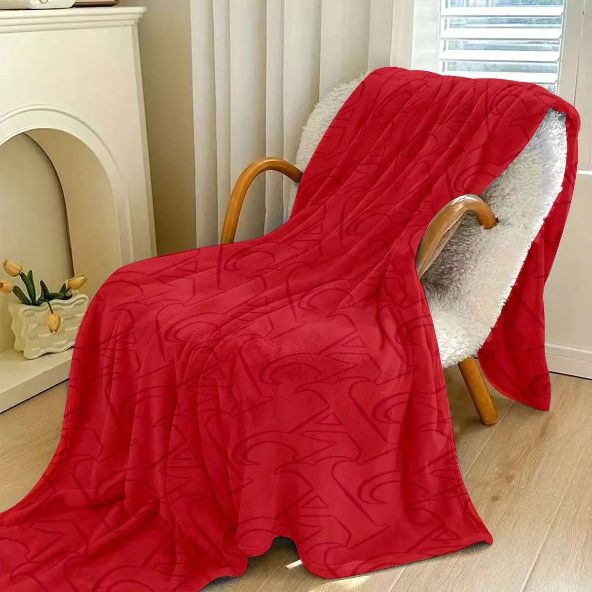Red Jacquard Blanket Warm Texture for Camping Sofa Bed Travel