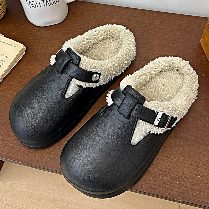 Street Slippers For Women Winter Warm Shoes Thick Sole Soft Plush