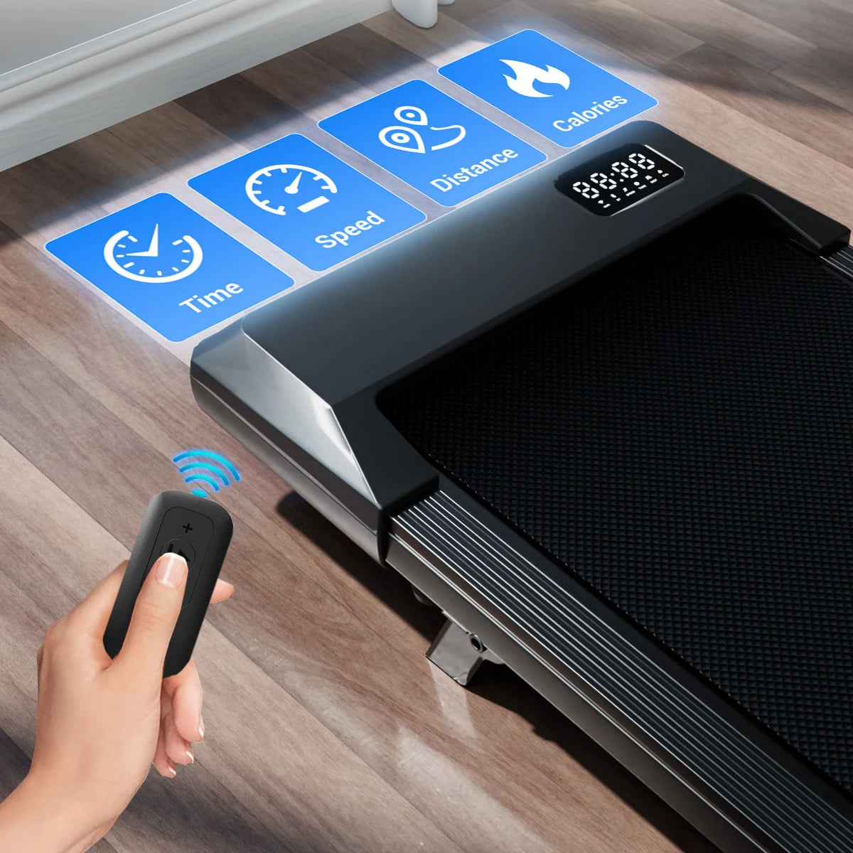 Foldable 6% Slope Under Desk Treadmills 2.5 HP Quiet Portable Remote Control LED Display 300LBS