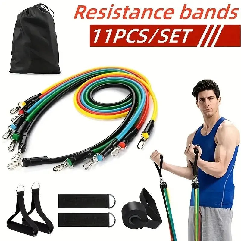 11pcs TPE Resistance Band Set Fitness Band Pull Rope Elastic Training Band With Door Anchor Handles Carry Bag