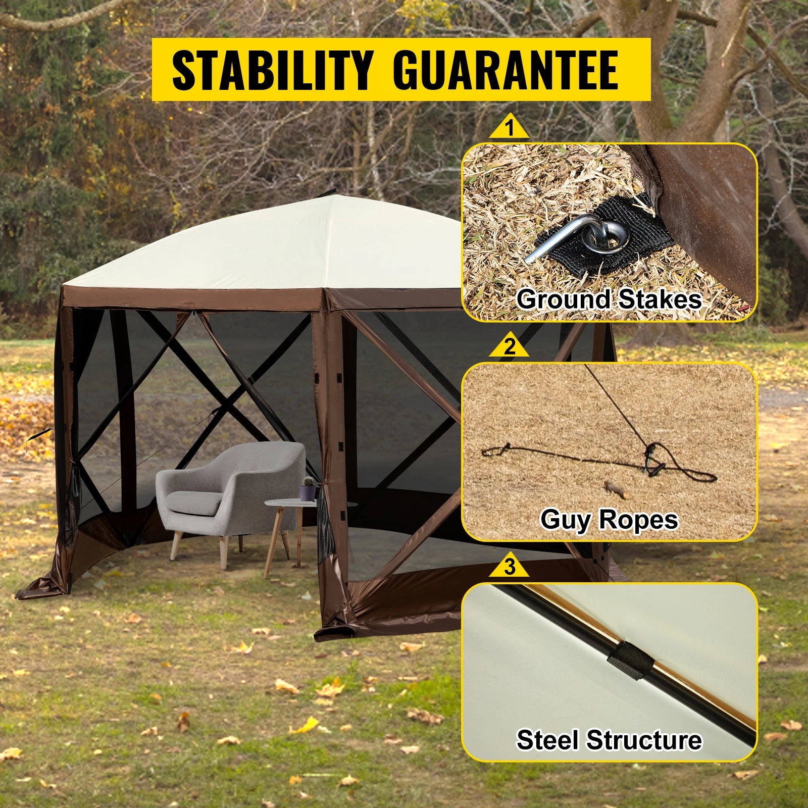 Pop-up Camping Gazebo Camping Canopy Shelter 6 Sided 12' x 12' / 10' x 10' Sun Shade Tents