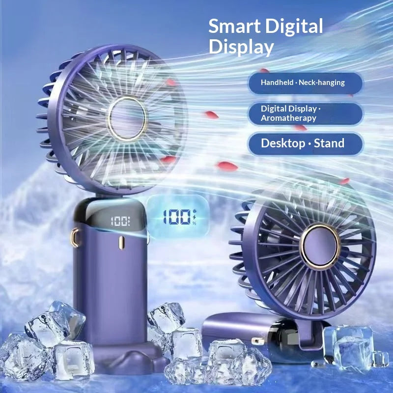 Upgraded Portable Handheld Fan 3200mAh 12H Battery Life 5 Speed Foldable with Stand Mini Fan