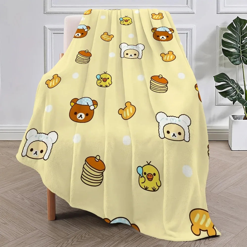 1PC Cute Rilakkuma Bear Blanket – Plush Warm Throw for Sofa Bedroom Office Travel