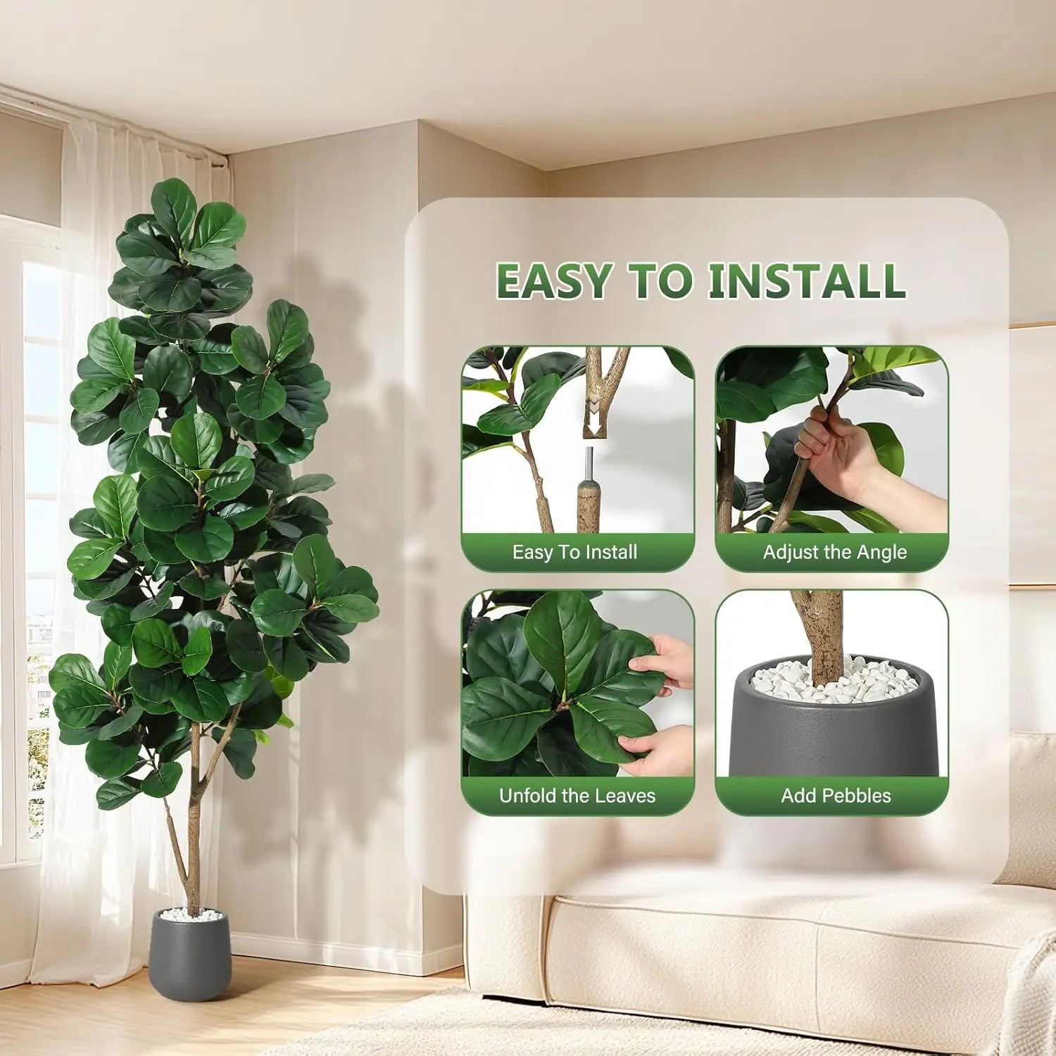 4FT/5FT/6FT/7FT Fiddle Leaf Fig Tree Artificial with Leaves