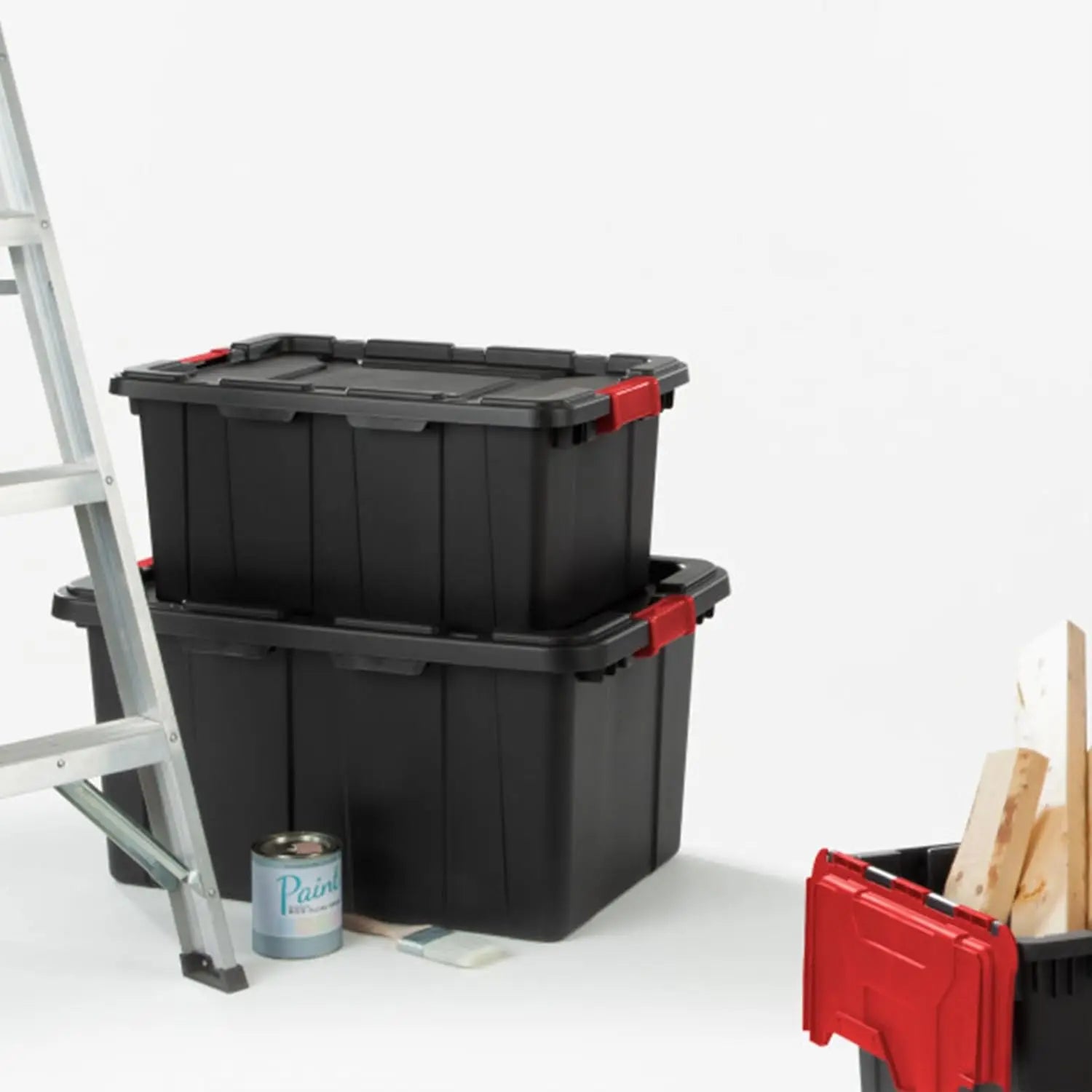 6-Pack Heavy-Duty Plastic Storage Bins with Lids, 15 Gallon black