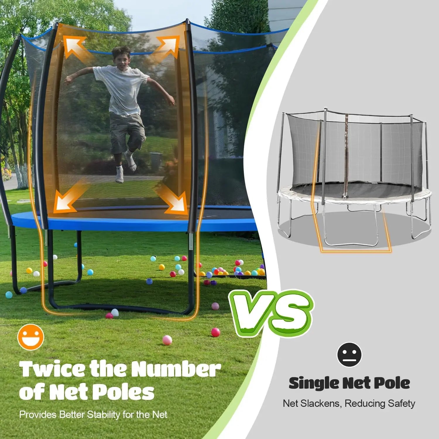 Trampoline, 1200LBS Weight Capacity Outdoor Trampoline 16 15 14 12 10 8FT Yard Trampolines for Kids Adults