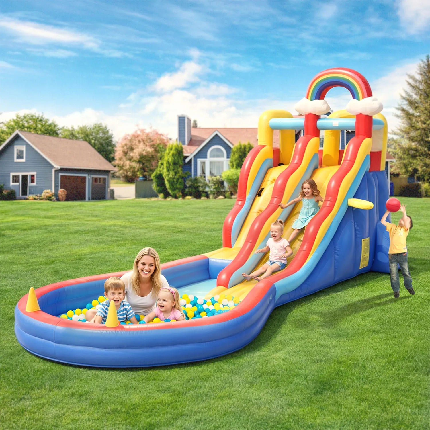 Commerci 6.1m  Inflatable Bounce House Water Slide With 680W Blower for Kids and Adults Children's Playground