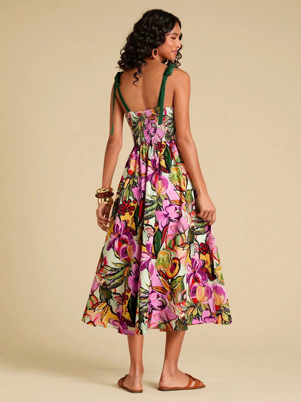 Floral Print Spaghetti Strap Midi Dress For Women Bohemian Beach Style