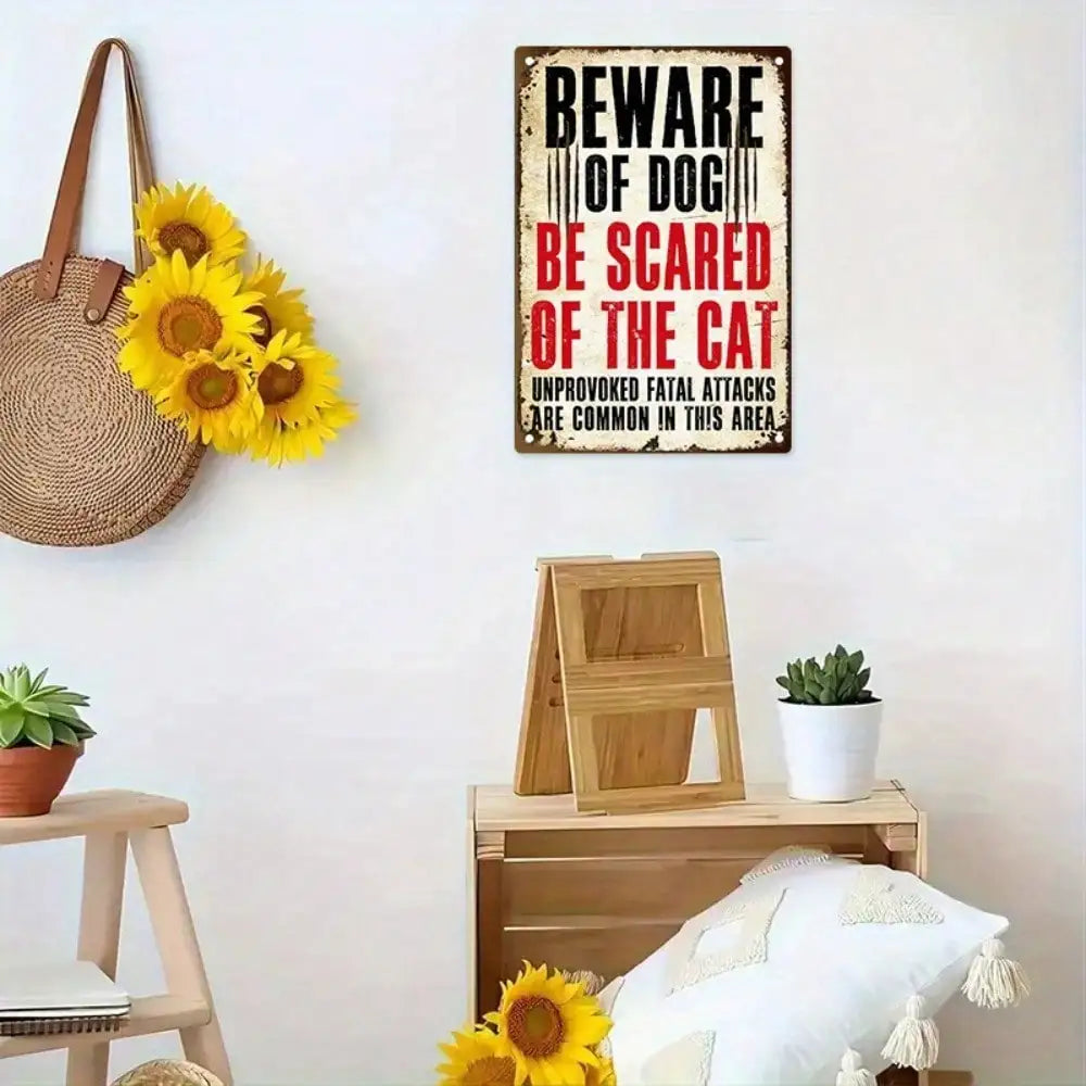 1PC Tin Sign Beware Of Dog/Cat - Funny Pet Warning For Home/Office, Metal Decor, 8x12 Inches/20x30 Cm