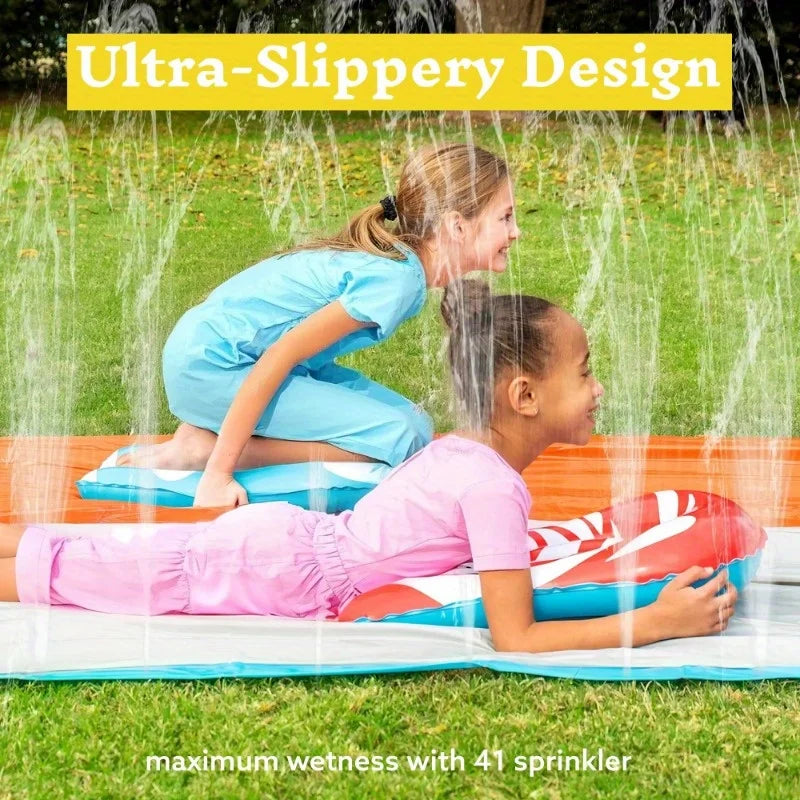 Water Slides with 2 Inflatable Boards 22.5ft Double Lane Splash Slip Lawn Water Slide Toy for Kids Adults Party