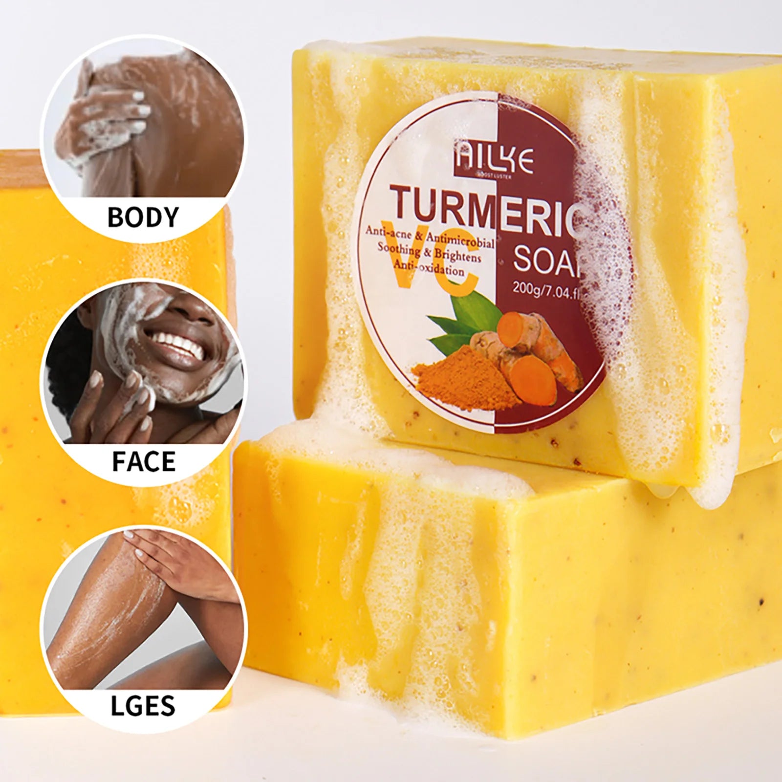 AILKE Natural Turmeric Soap for Face & Body & Hands