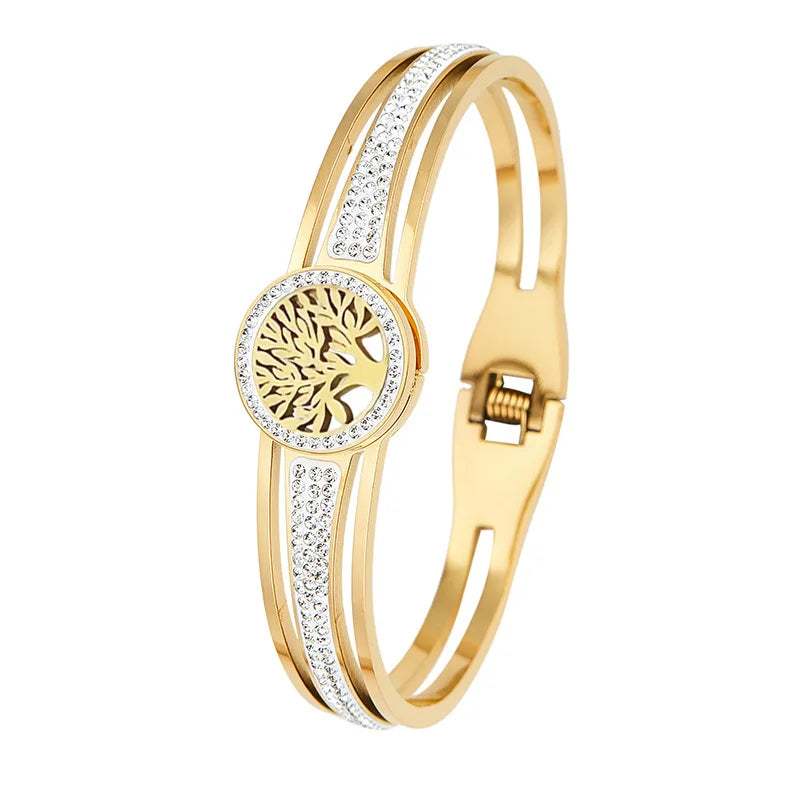 Hollow Tree Bracelet Full CZ Round  Stainless Steel Color-preserving Jewelry