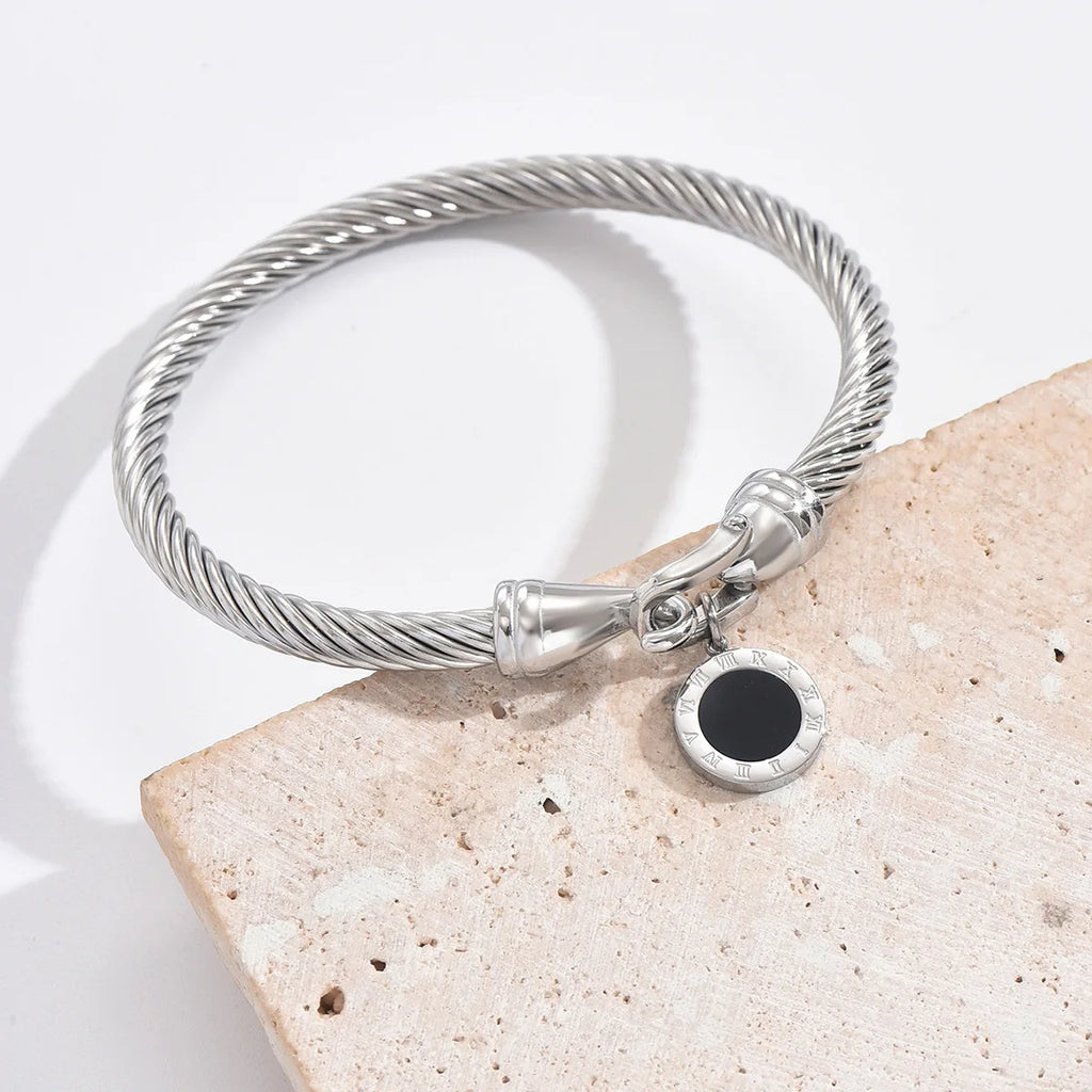 316L Stainless Steel Wire Rope Roman Digital Hang Buckle Bracelet Bangle