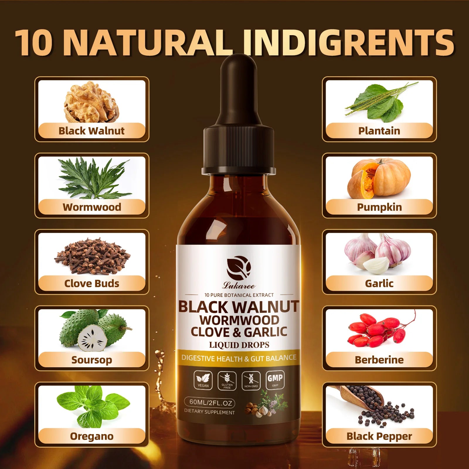 Black Walnut Drop with Wormwood Clove & Garlic Support Digestion and Immune Health 60ml