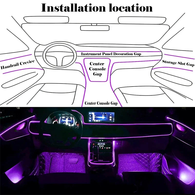 Flexible EL Wire Lights With App Control Ambient Atmosphere Strip Light Decorative Lamps 12V Car Interior Neon