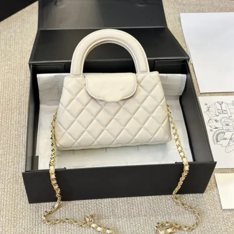 Veal k Leather Designer  Shoulder Bag Leather Ribbed Gold Hardware Metal Turn Lock
