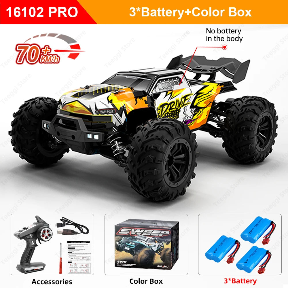 PRO 1:16 High Speed RC Car With LED Light Drift 70KM/H 4WD RC Off-Road Car Monster Truck