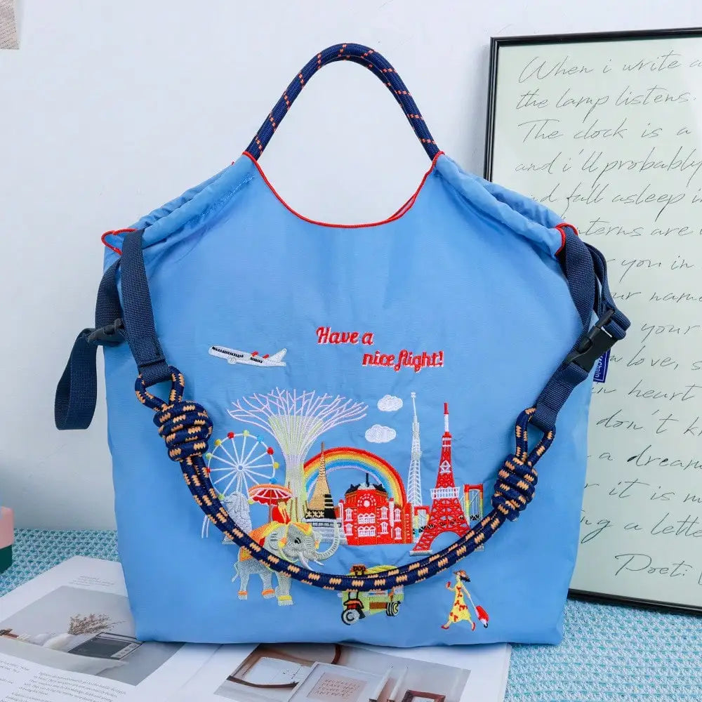 l Embroidery Canvas Shoulder Bag Women Large Capacity Tote Bag Crossbody Handbag Shopping Bag Vintage