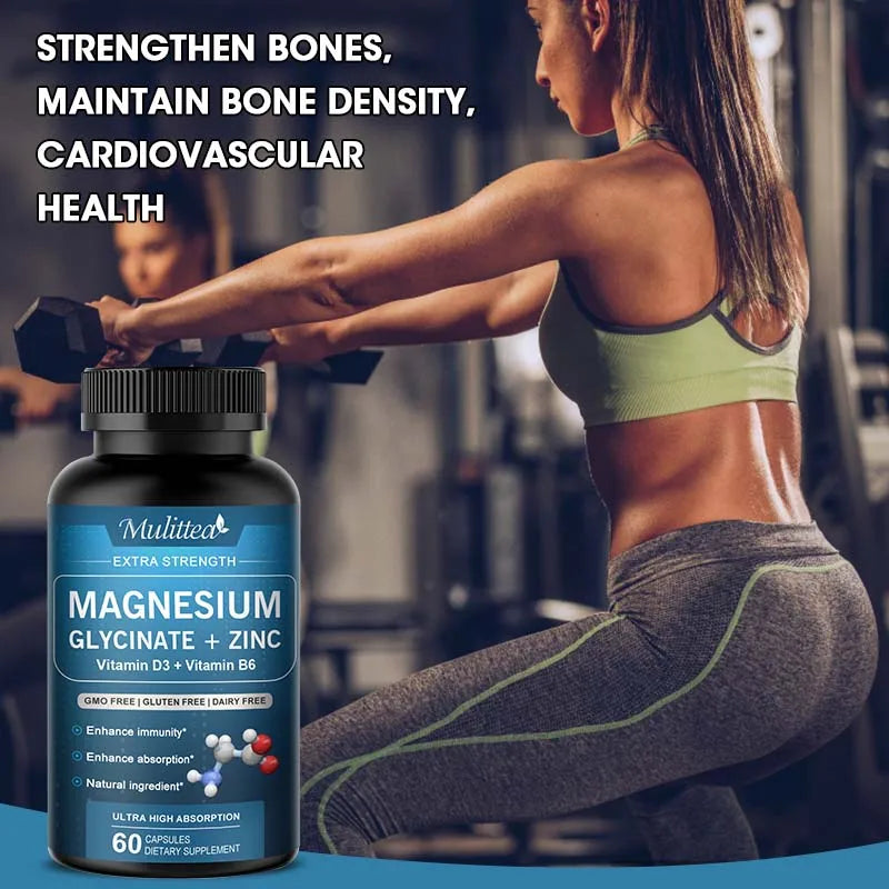 Glycine Magnesium capsule with Zinc,Vitamin D3 B6 Health for Bones and Natural Sleep Relieve Anxiety